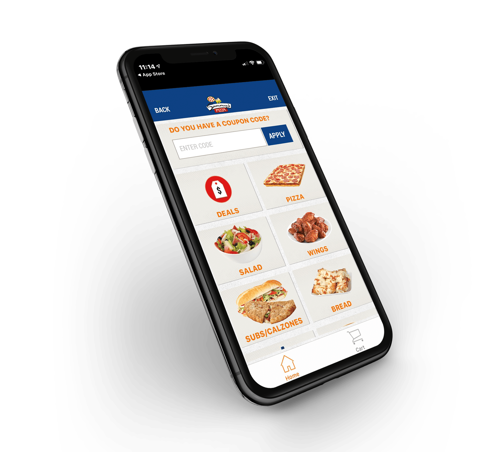 Sammy's Pizza mobile ordering app on iPhone